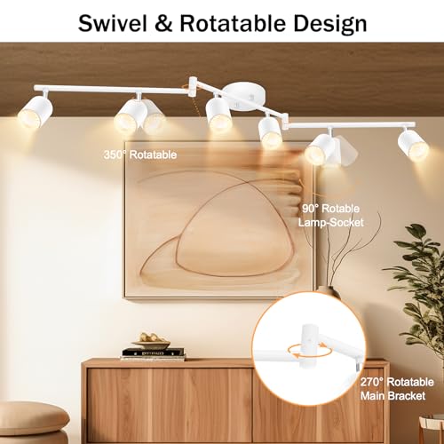 BoostArea LED 6 Light Track Lighting Kit, White 6 Way Ceiling Spot Lighting, Flexibly Rotatable Light Head for Kitchen, Living Room, Bedroom, GU10 Bulb Not Included - color: 6 Light-White