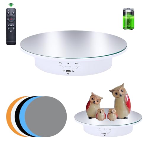 JAYEGT Motorized Rotating Display Stand, 7.87inch /17.6lbs Load, 360 Degree Electric Rotating Turntable for Photography Products, Jewelry，5 Colors Backgrounds, Mirror Cover (White/Remote Control) - color: White