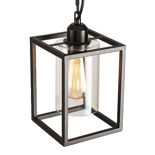 3 Pack Farmhouse Pendant Light,Black Metal Frame Hanging Light Fixture with Clear Glass Shade, Adjustable Chains Industrial Mini Pendant Lighting for Kitchen Island Entryway Porch Foyer - color: 3 Pendant light