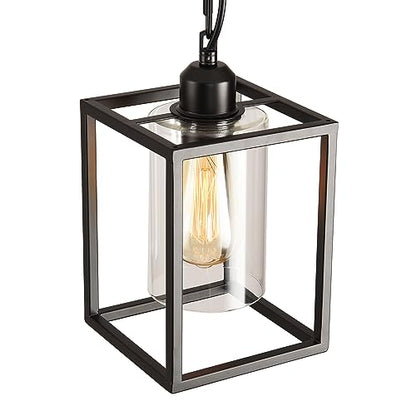 3 Pack Farmhouse Pendant Light,Black Metal Frame Hanging Light Fixture with Clear Glass Shade, Adjustable Chains Industrial Mini Pendant Lighting for Kitchen Island Entryway Porch Foyer - color: 3 Pendant light