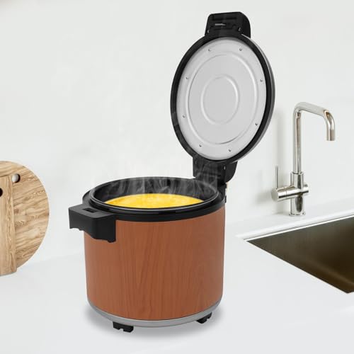 Electric Rice Warmer, 23L/6Gal Commercial Stainless Steel Electric Food Warmer with Rice Spoon & Cover Heavy Duty Rice Warmer 100 Cups Adjustable Warm Function Only (Brown) - color: Brown