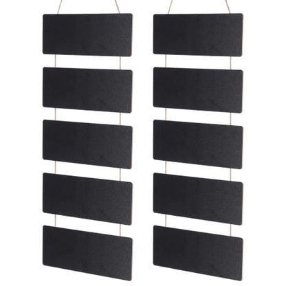 2 Sets Double Sided Hanging Chalkboard Signs, Rustic Wooden Erasable Message Board with Rope, 4.72x11.81 Inch Rectangle Memo Display for Wedding Bar Restaurant Kitchen Wall Decor