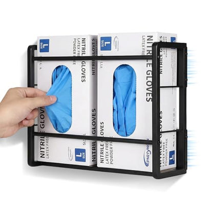 Magnetic Glove Holder for wall Mount,Holds Up to 2 Boxes,Wall & Refrigerator Mount,Metal Glove Box Holder Wall Mount for Rubber Latex Disposable Gloves Facial Tissue and Storag(Black)