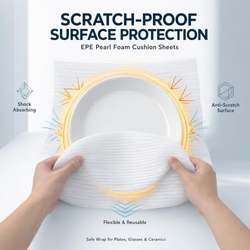 50 Pack 12x12 Inch 1mm PE Foam Wrap Sheets for Moving Shipping Glassware