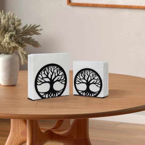 MSJGA Napkin Holder for Table, Standing Napkin Dispenser Outdoor Farmhouse Black Cocktail Napkin Holders for Kitchen Coffee Shop Dining Room (6"x 1.7"x 4.9") - size: Cocktail Napkin 6x6" - Tree