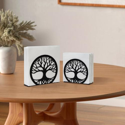 MSJGA Napkin Holder for Table, Standing Napkin Dispenser Outdoor Farmhouse Black Cocktail Napkin Holders for Kitchen Coffee Shop Dining Room (6"x 1.7"x 4.9") - size: Cocktail Napkin 6x6" - Tree