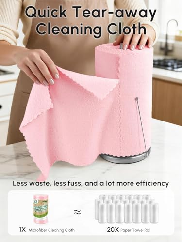 Microfiber Cleaning Cloths Roll 75 Pack 12x12 Inch Lint Free - color: Pink
