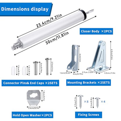 2 Sets Storm Door Closer, Heavy Duty Pneumatic Screen Door Closer with Hold Open, Pneumatic Door Closers Kit for Home with Adjustable Speed(Sliver)
