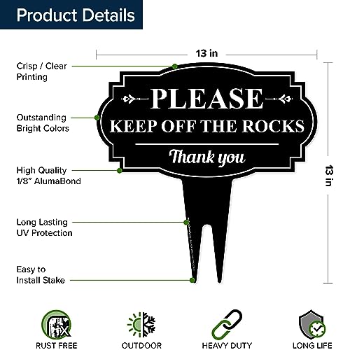 Please Keep Off The Rocks Sign, 13"x13", Heavy Duty Integrated Ground Stakes, Indoor/Outdoor Use, Rust Free Aluminum Composite, Made in USA by My Sign center - size: 13"x13"