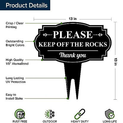 Please Keep Off The Rocks Sign, 13"x13", Heavy Duty Integrated Ground Stakes, Indoor/Outdoor Use, Rust Free Aluminum Composite, Made in USA by My Sign center - size: 13"x13"