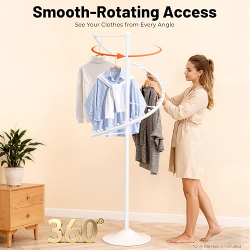 DYRABREST Spiral Rotating Clothing Rack, 5.91ft H 38-Ball Heavy Duty Garment Rack, Space Saving Standing Metal Sturdy Freestanding Hanger for Boutique Bedroom (White) - color: White