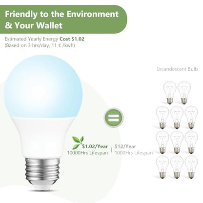 A19 LED Light Bulbs, 60W Equivalent Daylight 5000K, 800 Lumens Non-Dimmable LED Bulbs, Efficient 8.5W, 15000 Hours Long-Lasting E26 Base Standard Bulbs for Bedroom Living Room Kitchen, 10 Pack - color: Daylight, size: 10