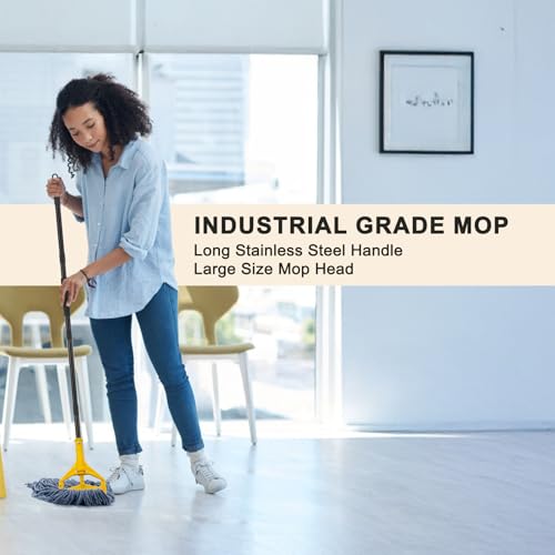 Commercial Industrial Mop with 3 Extra Large Reusable Replacement Head - size: Yellow Handle + 3 Mop Head