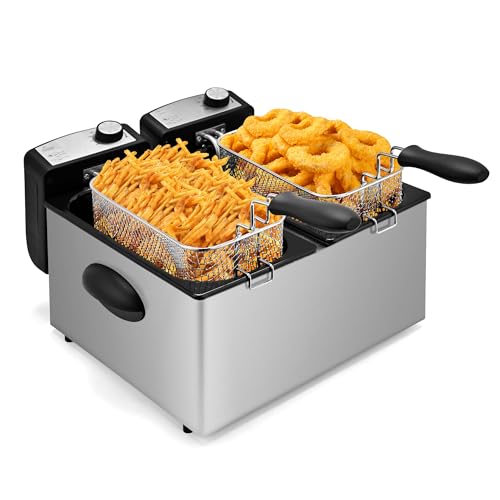 SUSTEAS Deep Fryer, 2 Baskets Electric Oil Fryer with 5.4QT/6L, 3000W - size: 6.0L