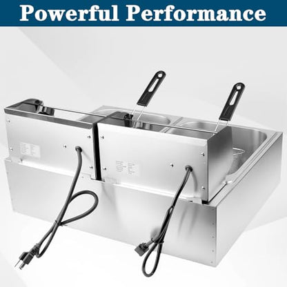 20QT Electric Deep Fryer, 2500W Commercial Stainless Steel Double Tank Countertop Fryer with Dual Baskets, Temperature Control for Restaurant, Food Truck & Home Use - size: 20QT