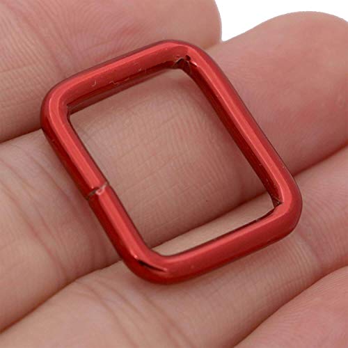 BIKICOCO Metal Rectangle Ring Buckles Square Strap Webbing Belt Rings for Bag Purse Non Welded 3/4 x 5/8 Inch - color: Red X 50 Pcs