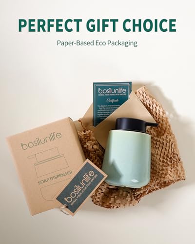 BosilunLife Ceramic Soap Dispenser - Dish Soap Dispenser for Bathroom 12Oz - color: Green
