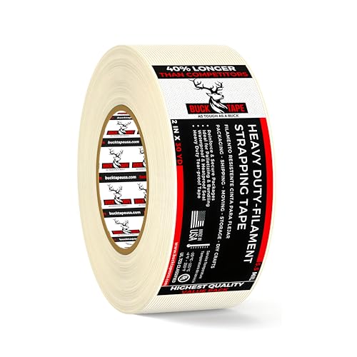 Buck Strapping Tape 2 Inch x 30 Yds (90ft), 5.5 Mil – Heavy Duty Fiberglass Tape, Filament Tape, Reinforced Packing Tape with Synthetic PET Adhesive for Bundling, Shipping & Palletizing (1 Pack) - size: 2 Inch x 30 Yards, style: 1 Pack
