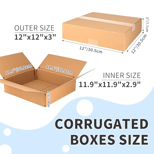 CRUGLA 12x12x3 Shipping Boxes 25 Pack, Brown Corrugated Cardboard Boxes with Side-Lock and Pre-Applied Double-Sided Tape, Easy Assemble Packing Mailer Boxes for Small Business Shipping - size: 12x12x3 Inch 25 Pack