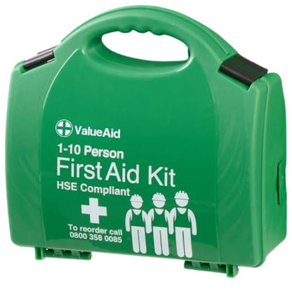 Value Aid HSE Compliant First Aid Kit for Workplace, Home & Car - CE Marked Contents, Double-Clasp Case with Handle - Complete Set for 1-10 People Includes Plasters, Bandages & Medical Supplies - style: 1-10 Person First Aid Kit