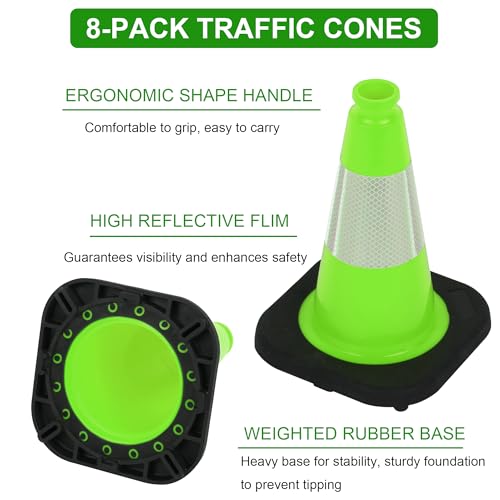 OrangeStar 8 Pack 12" Green Traffic Safety Cones, PVC Parking Cones - color: Green, size: 12in
