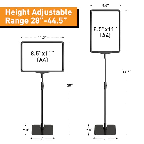 Sign Holder Stand 8.5x11 inch Adjustable Standing Sign Stand - Floor & Tabletop Poster Display with 360° Rotating Frame - Signage Stand 4 Pack Stable Base for Retail Menu Advertising