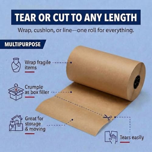 BOX USA Kraft Paper Roll 12 x 17280" (1440'), 30# Recycled for Packing - size: 12" x 1440'