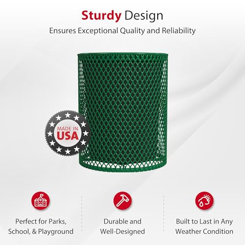 Leisure Craft 32 Gallon Commercial Outdoor Trash Can, Metal, Made in USA - color: Green