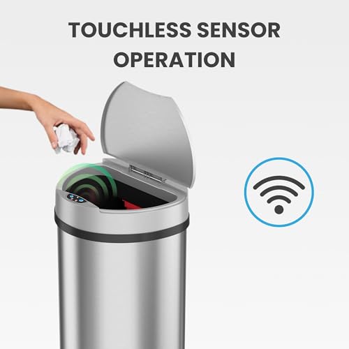 iTouchless 50 Liter/ 13 Gallon Slim Kitchen Trash Can with Lid, Deodorizer - color: Mist Silver, Black 13 Gal Sensor