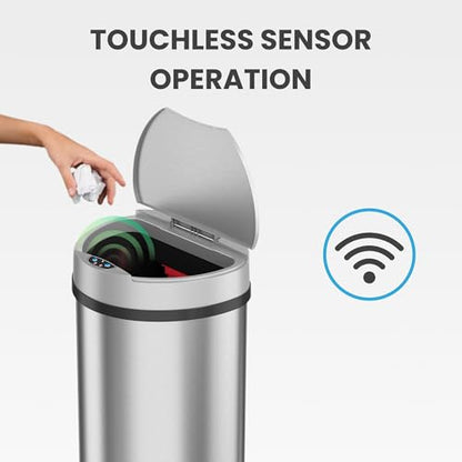 iTouchless 50 Liter/ 13 Gallon Slim Kitchen Trash Can with Lid, Deodorizer - color: Mist Silver, Black 13 Gal Sensor