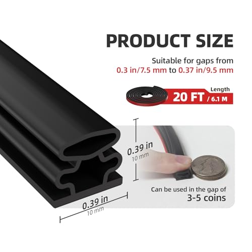 Weather Stripping, Black D-Shaped Rubber Seal Strip for Doors/Windows, Self-Adhesive Door Soundproof Weatherstripping for Door Frame Window Insulation Gap Blocker 20 Ft - color: Black, size: 0.39" Thick x 20 Ft