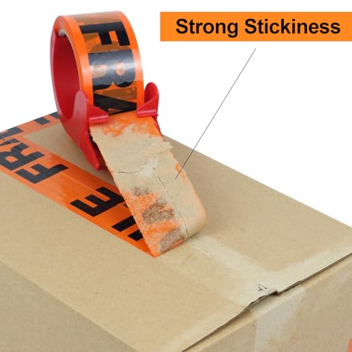 BOMEI PACK 6 Pack Fragile Tape 2 Inch x 60Yards, Fragiles Tape Handle with Care for Shipping with Dispenser, Heavy Duty Marking Tape for Moving Box (360 Yards Total)