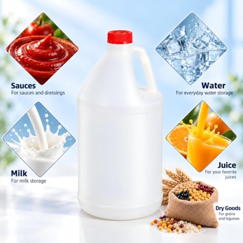 ASEVAT 1 gallon Plastic Jugs with Handle & Red Caps, Multipurpose Large Storage Containers for Oil, Water and Household Liquids, 2‑Pack for Household Kitchen Use - size: 1.1 gallon