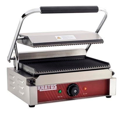 Kratos Commercial Electric Panini Sandwich Grill with Grooved Plates - size: Medium w/ Grooved Plates