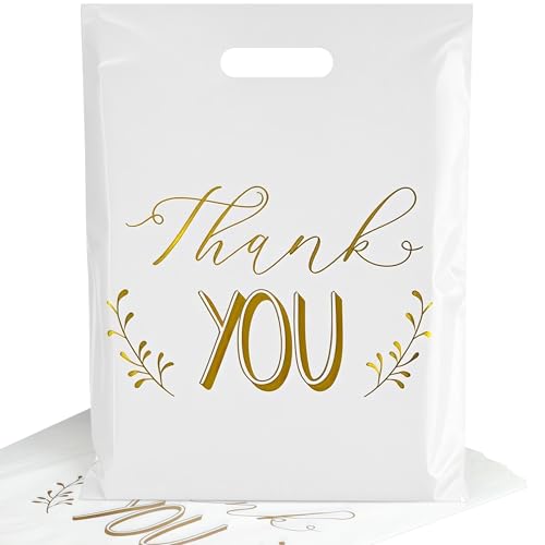 White Thank You Bags for Business Small, 100 PCS 12x15 Plastic Bags - color: White Thank You Bags