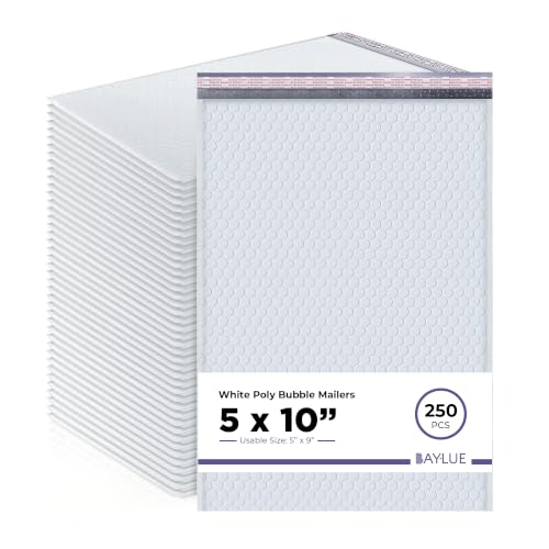 Small Bubble Mailers 5x10, Poly Padded Envelopes #00, 250 Pack Bulk - color: White, size: 5"x10" / 250 Pack