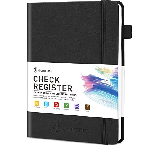 JUBTIC A5 Check Registers for Personal Checkbook, Ledger Transaction Registers Log Book for Small Business. Track Payments, Finances, Deposits, Debit Card and Bank Account - Black - color: Black, size: Medium (5.8x8.3 Inch)