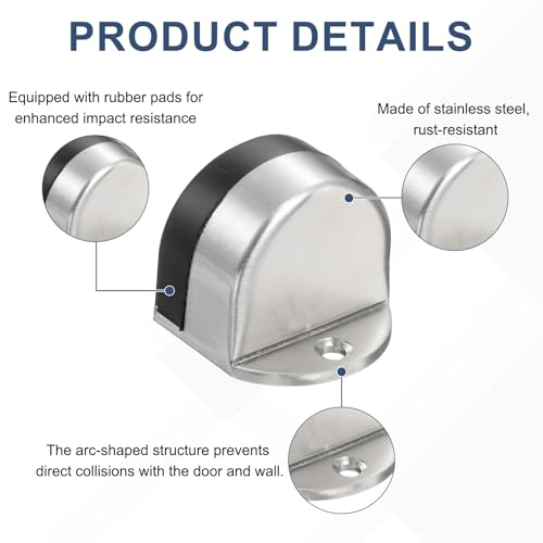 uxcell Low Dome Floor Door Stop 1.5" H x 1.65" W, Stainless Steel - color: Silver