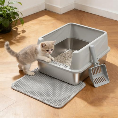 Stainless Steel Litter Box for Kitten,Metal Litter Box with Lid S - color: S-M-lid-10"H