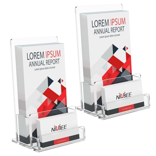 NIUBEE Acrylic Brochure Holder 4‘’, Pamphlet Rack Card Flyer Display Stand - size: 2 Pack 4*6