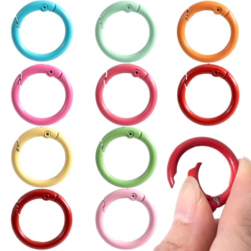 HINZIC Metal Spring O Rings, Round Colorful Keychain Snap Clip - color: mixed color,10pcs,25mm