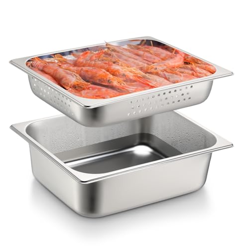 Tioncy 2 Pack Perforated Hotel Pans Set, Half Size, 2.5 Inches, 4 Inches - size: Half Size, 2.5 Inches, 4 Inches