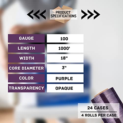 PSBM Dark Purple Stretch Wrap, 96 Rolls 18 Inch x 1000 Feet 100 Gauge, Heavy Duty Plastic Wrap Industrial Strength Shrink Film for Moving, Packing & Shipping - color: Purple, size: 96 Rolls