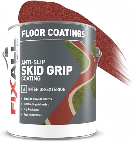 FIXALL Skid Grip Anti-Slip Coating, 1 Gallon, Crimson, Exceeds ADA Standards, Ideal for Safety Areas, Slip-Resistant Pavement, Cement & Concrete Paint - color: Crimson, size: 128 Fl Oz (Pack of 1)