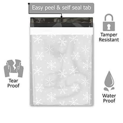 12x15 (50) Snowflakes Winter Designer Poly Mailers Waterproof Self Sealing Tear Resistant Polymailers Shipping Envelopes Premium Printed Bags For Small Businesses - color: Winter Snowflakes, size: 12x15