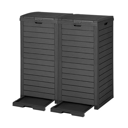 DWVO 2-Pack 38 Gallon Large Outdoor Trash Can w/Lid and Drip Tray, Black - color: Black, size: 38 Gallon X 2 Pack