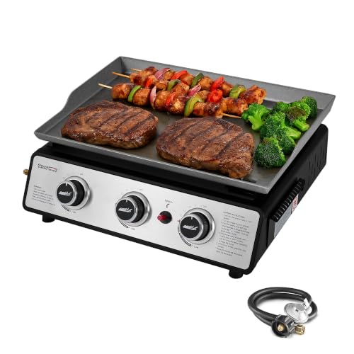 Royal Gourmet PD1301S Portable 3-Burner Tabletop Gas Griddle - color: Black & Silver