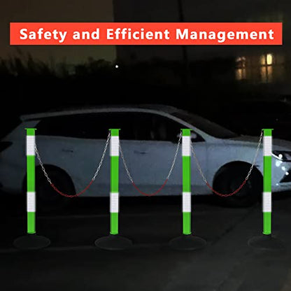 Traffic Delineator Post with Weighted Base & Reflective Collars, Adjustable Parking Cones with 4 FT Chains, Portable Orange Driveway Barrier Pole for Traffic Crowd Control（Patented） - size: 5 Pack-Green