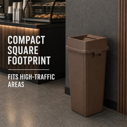 1 Pack Brown 23 Gallon Square Commercial Trash Can with Lid, Heavy Duty Plastic Waste Bin with Venting Channels and Built-in Handles - color: Brown, size: 23 Gallon