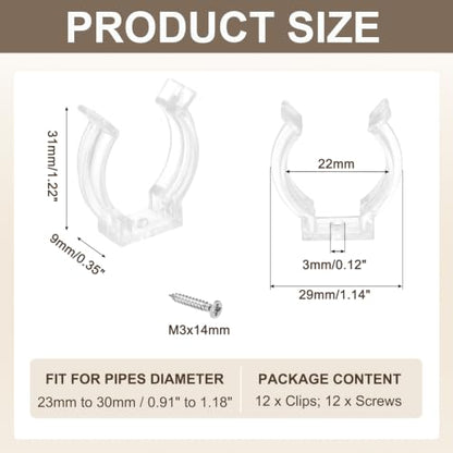MECCANIXITY T8 U Clips Holder Bracket Fluorescent Tube Light Fixture Plastic Pipe Clamps with Screws for LED Bulbs Ceiling Lamp, Clear, Pack of 12 - size: T8